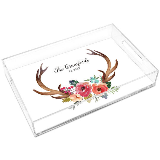 Decorated Antlers Lucite Tray